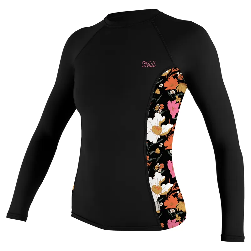 O'Neill Women's Side Print LS Rash Guard - Black/Bluemchen
