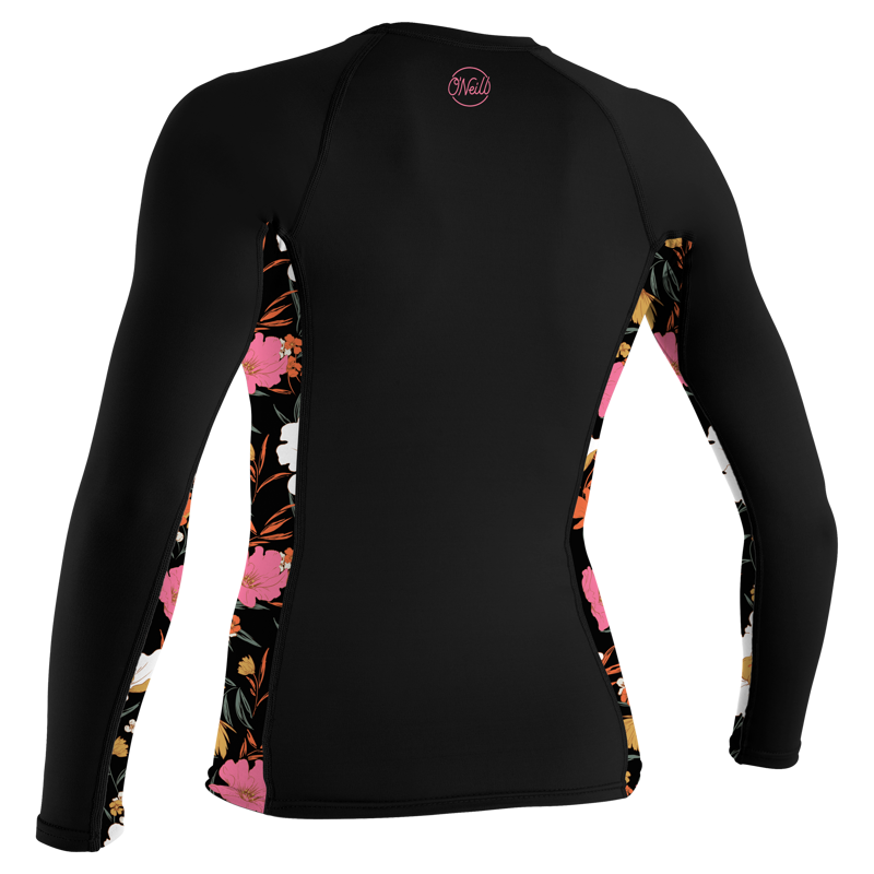 O'Neill Women's Side Print LS Rash Guard - Black/Bluemchen-1