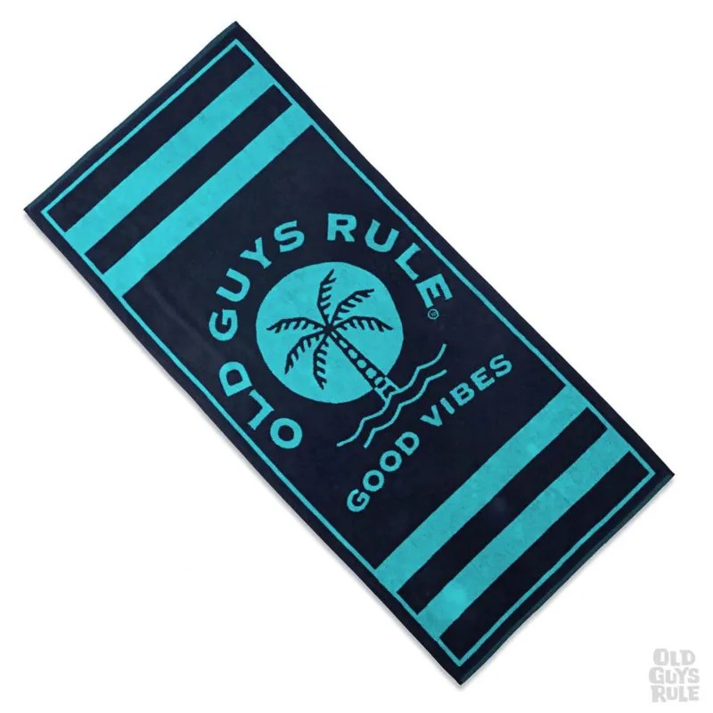 Old Guys Rule Good Vibes Beach Towel - Navy/Turquoise