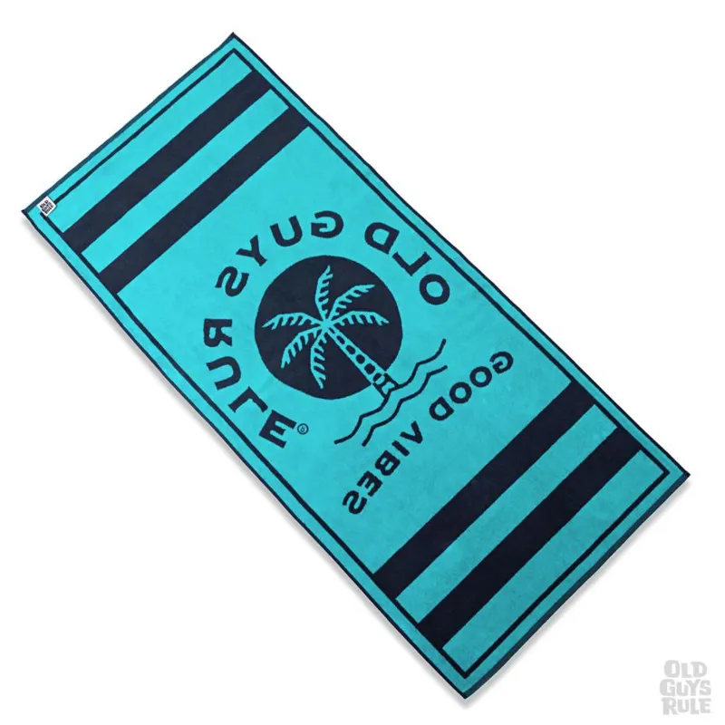 Old Guys Rule Good Vibes Beach Towel - Navy/Turquoise-1