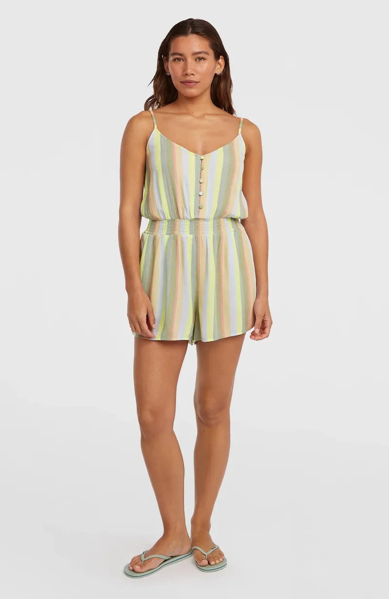 O'Neill Women's Thin Strap Buttoned Romper - Multi Must Haves Stripe-2