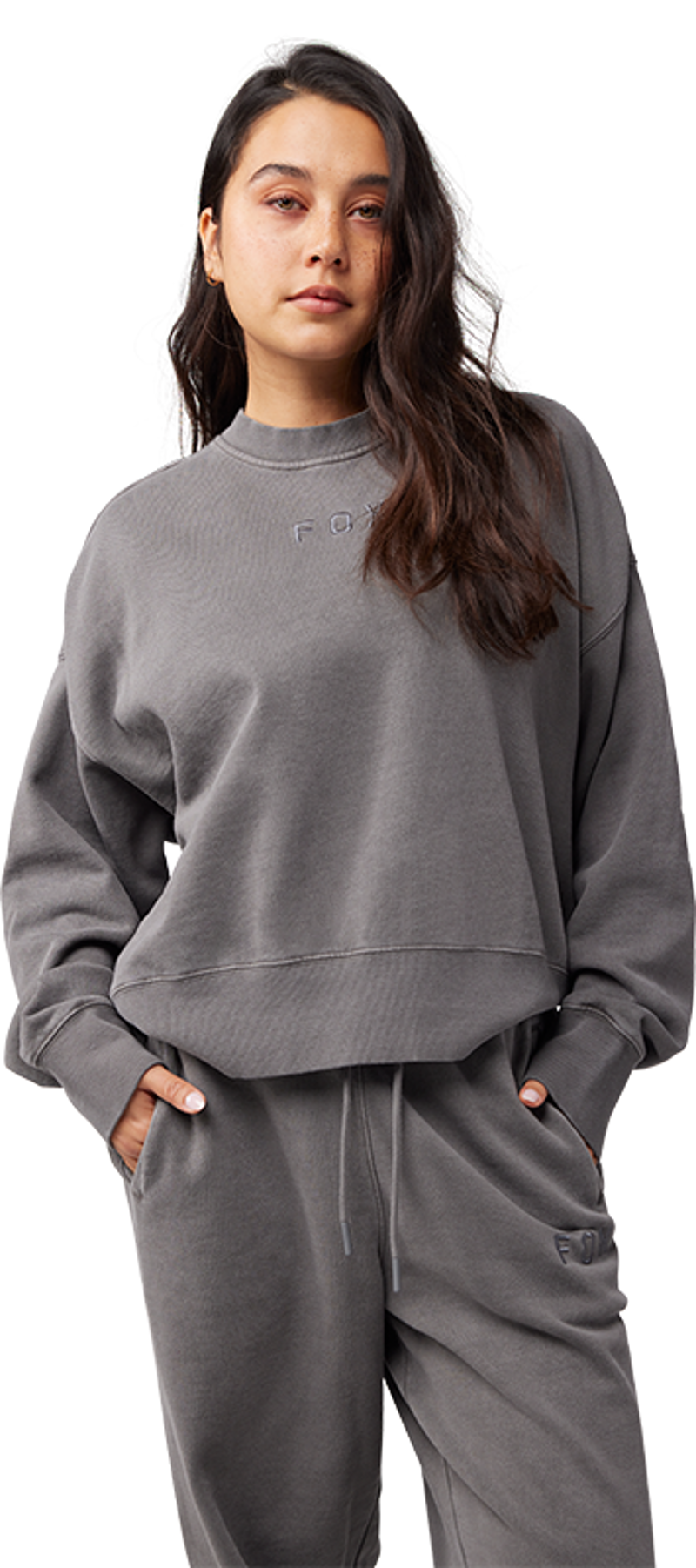 Fox Women's Wordmark Oversized Crew Sweat - Pewter-2