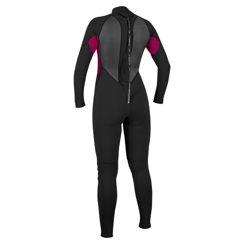 O'Neill Women's Reactor-2B 3/2 Back Zip Full Wetsuit Black/Punk Pink-1