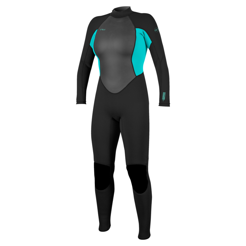 O'Neill Women's Reactor-2B 3/2 Back Zip Full Wetsuit Black/Light Aqua