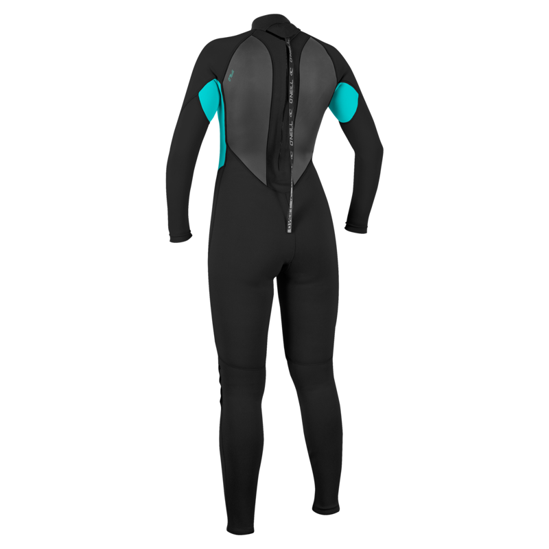 O'Neill Women's Reactor-2B 3/2 Back Zip Full Wetsuit Black/Light Aqua-1