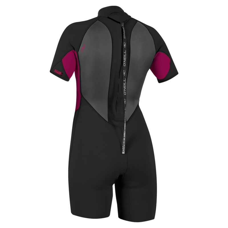 O'Neill Women's Reactor-2B 2mm Back Zip SS Spring Wetsuit Black/Punk Pink-1