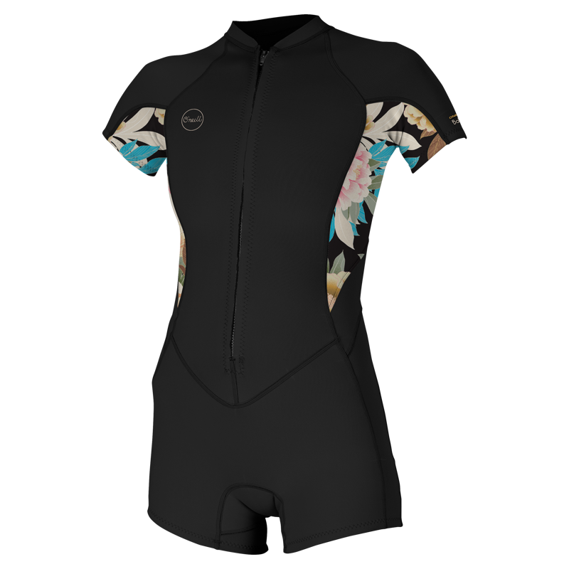 O'Neill Women's Bahia 2/1 Front Zip SS Spring - Black/Mikah Floral/Black