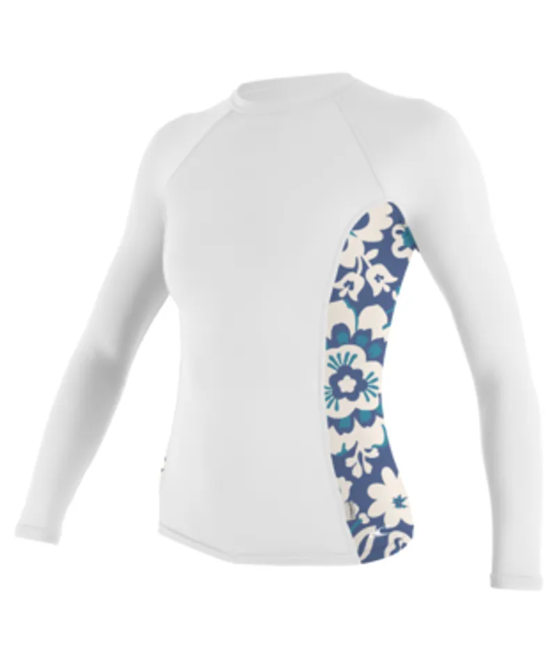 O'Neill Women's Side Print Long Sleeve Rash Guard White/Christina Floral - M and L