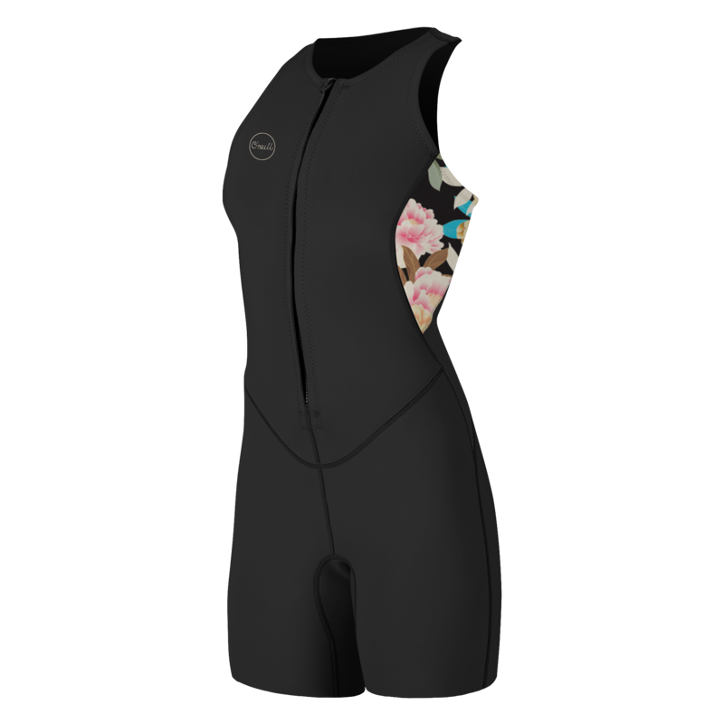 O'Neill Women's Bahia 1.5mm Front Zip Shorty - Black/Mikah Floral