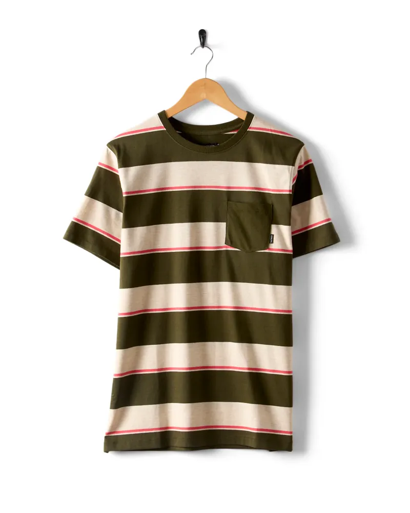 Saltrock Men's Beacon SS Tee - Dark Green/Cream Stripe