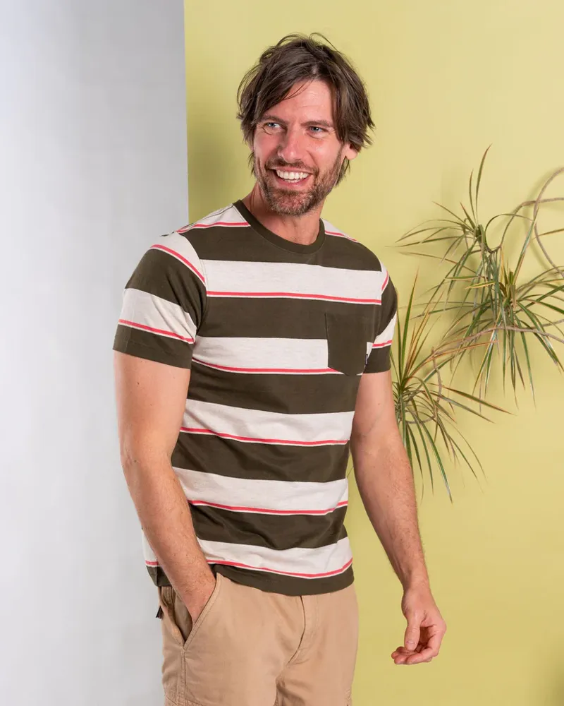 Saltrock Men's Beacon SS Tee - Dark Green/Cream Stripe-2