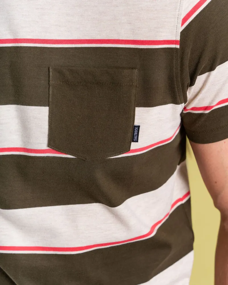 Saltrock Men's Beacon SS Tee - Dark Green/Cream Stripe-4