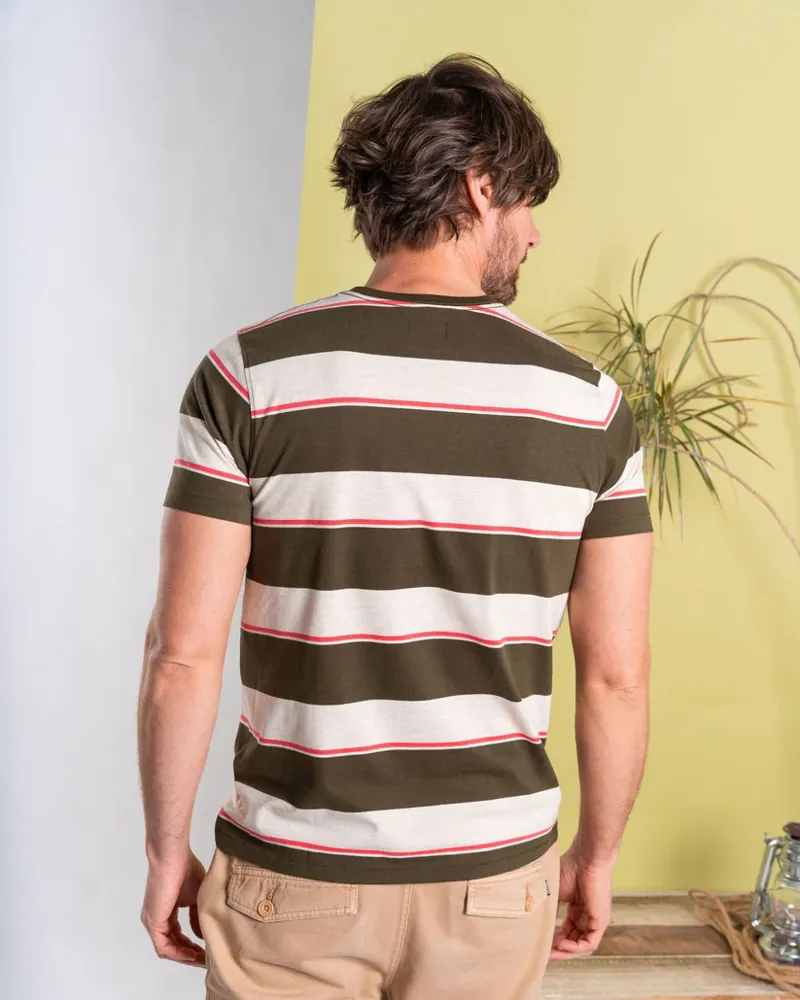 Saltrock Men's Beacon SS Tee - Dark Green/Cream Stripe-3