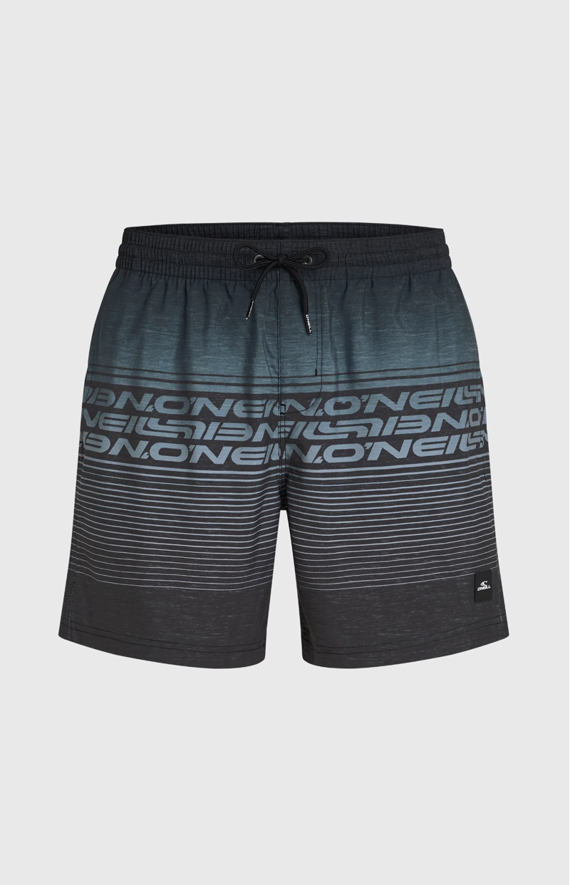 O'Neill Men's Logo Stripe 16 Swimshorts - Black Out Heritage Stripe