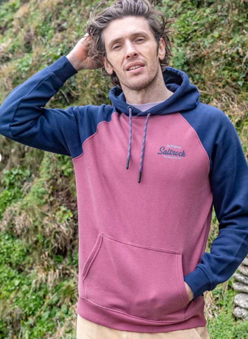 Saltrock Men's Postcard Script Hoodie - Dark Pink-2
