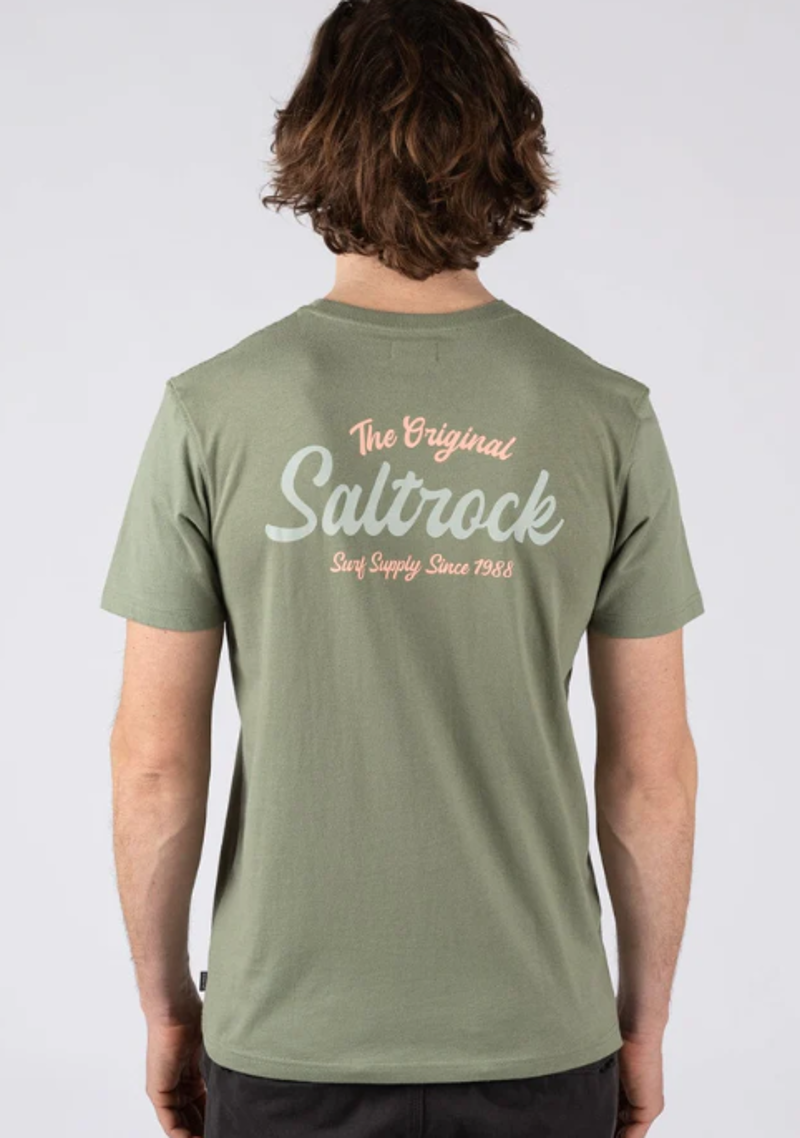 Saltrock Men's Postcard Script SS Tee - Light Green-2