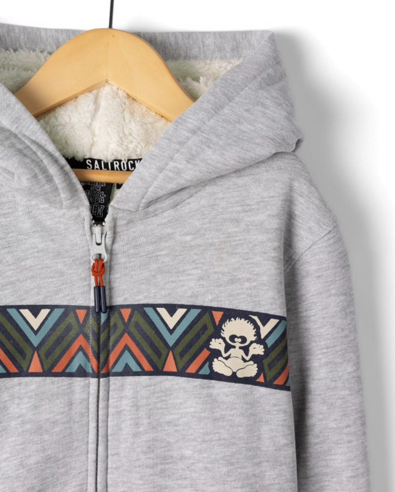 Saltrock Kid's Treehouse Stripe Fur Lined Hoodie - Grey-2