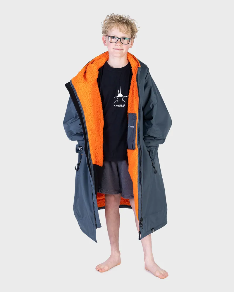 Dryrobe Kids Long Sleeve Dark Grey/Orange